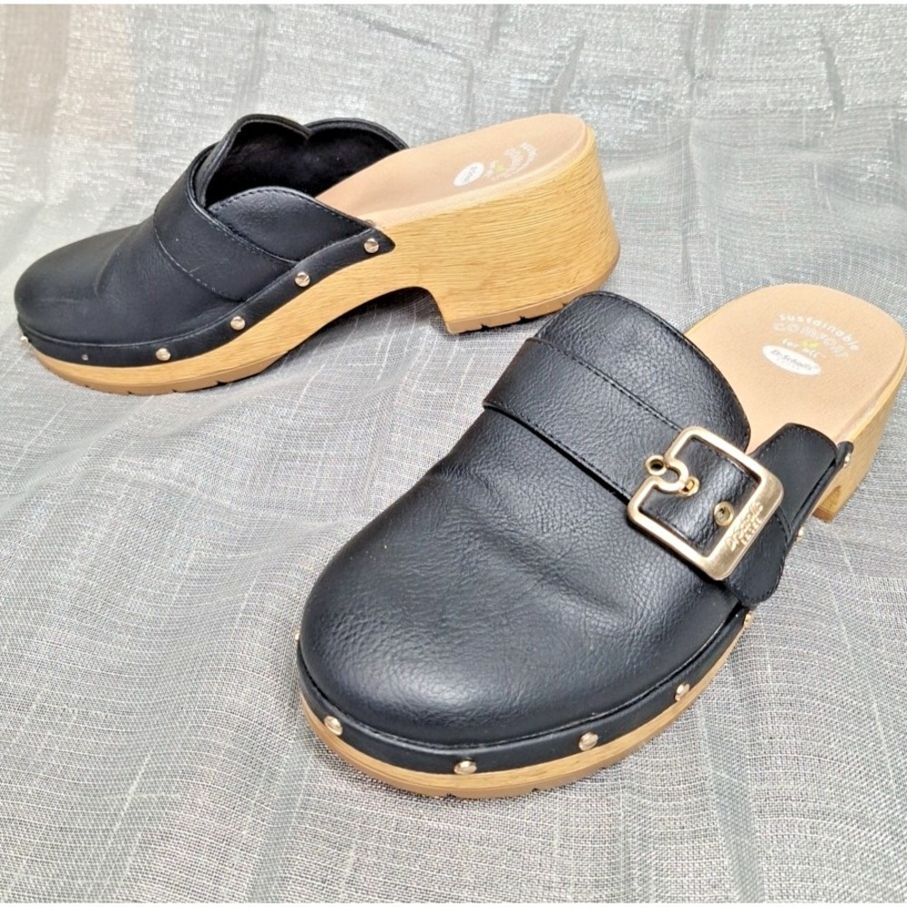 Dr. Scholl's Women's 10 Classic Clog Black Comfort Plus Buckle Studs Rivets